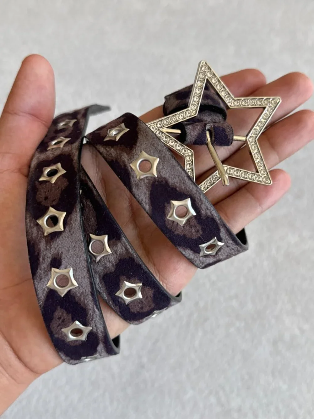 Brown Cheetah Rhinestone Star Belt